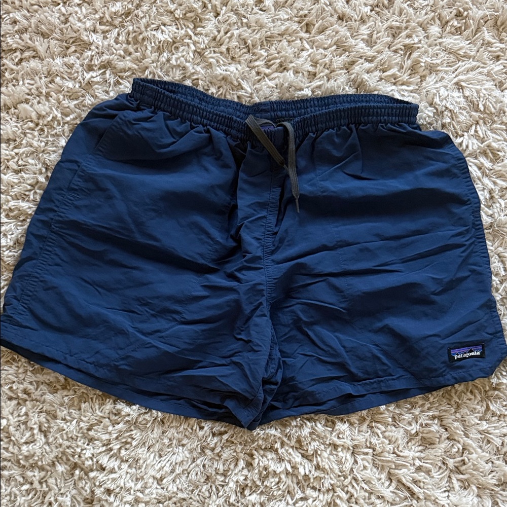 Patagonia Men’s Navy Athletic Shorts with Drawstring and back pocket